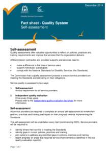 December[removed]Fact sheet - Quality System Self-assessment  Self-assessment