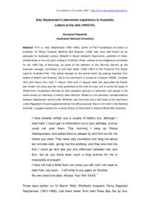 Eras Edition 9, November 2007 – http://www.arts.monash.edu.au/eras  Inky Stephensen’s internment experience in Australia: Letters to his wifeGeorgina Fitzpatrick (Australian National University)