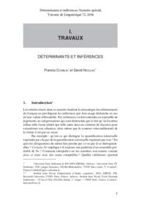 Déterminants et inférences. Numéro spécial, Travaux de Linguistique 72, 2016 I. TRAVAUX