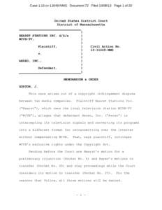 Case 1:13-cv[removed]NMG Document 72 Filed[removed]Page 1 of 20  United States District Court District of Massachusetts ) )