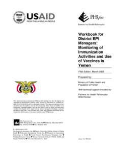 Workbook for District EPI MAnagers: Monitoring of Immunization Activities and Use of Vaccines in Yemen