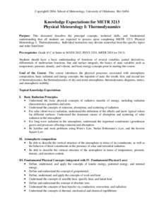 Copyright© 2004, School of Meteorology, University of Oklahoma. RevKnowledge Expectations for METR 3213 Physical Meteorology I: Thermodynamics Purpose: This document describes the principal concepts, technical s