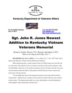Kentucky Department of Veterans Affairs  For Immediate Release Nov. 6, 2014  Lisa Aug[removed]