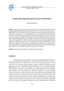 Journal of Identity and Migration Studies Volume 4, number 1, 2010 Gender and Intergroup Contact: the Case of Arab Woman Mohamed BENITTO