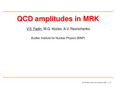 QCD amplitudes in MRK V.S. Fadin, M.G. Kozlov, A.V. Reznichenko Budker Institute for Nuclear Physics (BINP) XL PNPI Winter School, 20–26 February, 2006 – p. 1/13