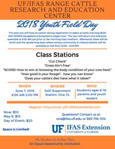 UF/IFAS RANGE CATTLE RESEARCH AND EDUCATION CENTER 2018 Youth Field Day