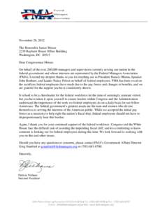 November 28, 2012 The Honorable James Moran 2239 Rayburn House Office Building Washington, DC[removed]Dear Congressman Moran: On behalf of the over 200,000 managers and supervisors currently serving our nation in the