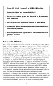 •  Record first half year profit of HK$31,126 million •
