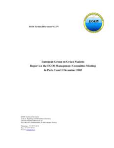 EGOS Technical Document NoEuropean Group on Ocean Stations Report on the EGOS Management Committee Meeting in Paris 2 and 3 December 2003