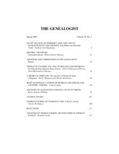 THE GENEALOGIST Spring 2005 Volume 19, No. 1  DAVID1 SELLECK, OF SOMERSET, ENGLAND, AND OF