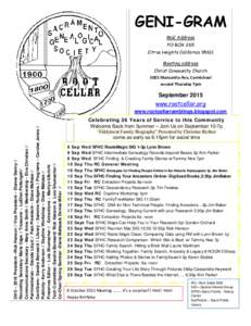 GENI-GRAM Mail Address PO BOX 265 Citrus Heights CaliforniaMeeting address Christ Community Church