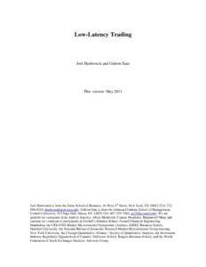 Low-Latency Trading  Joel Hasbrouck and Gideon Saar This version: May 2011