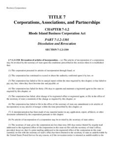 Business Corporations  TITLE 7 Corporations, Associations, and Partnerships CHAPTERRhode Island Business Corporation Act