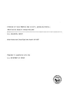 HYDROLOGY OF YUCCA MOUNTAIN AND VICINITY, NEVADA-CALIFORNIAINVESTIGATIVE RESULTS THROUGH MID-1983 U.S. GEOLOGICAL SURVEY Water-Resources Investigations Report[removed]Prepared in cooperation with the