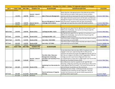 Resource Management Global Symposium -- October 3-4, Dallas, TX (agenda subject to change) DAY 1 START TIME  END TIME