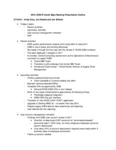 2012 ICBS-R Cache Mgrs Meeting Presentation Outline – Andy Gray, Jon Skeels and Jeri Billiard  Today’s topics ◦ Recent activities
