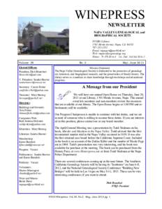 WINEPRESS NEWSLETTER NAPA VALLEY GENEALOGICAL and BIOGRAPHICAL SOCIETY NVGBS Library 1701 Menlo Avenue, Napa, CA 94558