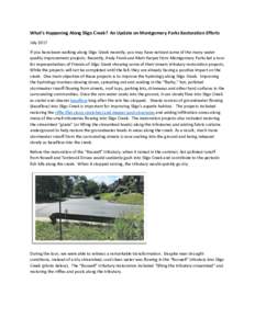 What’s Happening Along Sligo Creek? An Update on Montgomery Parks Restoration Efforts July 2017 If you have been walking along Sligo Creek recently, you may have noticed some of the many water quality improvement proje