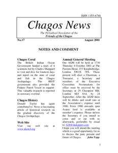 ISSN[removed]Chagos News The Periodical Newsletter of the Friends of the Chagos No.17