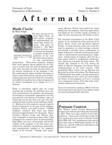 University of Utah Department of Mathematics October 2001 Volume 2, Number 2