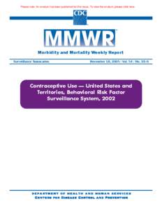 Please note: An erratum has been published for this issue. To view the erratum, please click here.  Morbidity and Mortality Weekly Report Surveillance Summaries  November 18, [removed]Vol[removed]No. SS-6