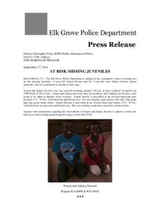 EGPD Press Release - At Risk Missing Juveniles Trejon and Jalaiya Stewart