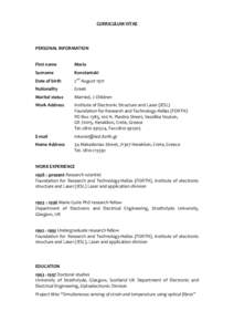 CURRICULUM VITAE  PERSONAL INFORMATION First name  Maria