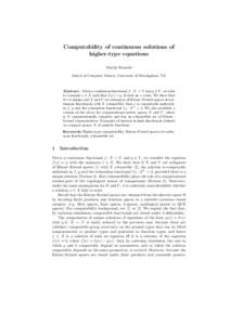 Computability of continuous solutions of higher-type equations Mart´ın Escard´o School of Computer Science, University of Birmingham, UK  Abstract. Given a continuous functional f : X → Y and y ∈ Y , we wish