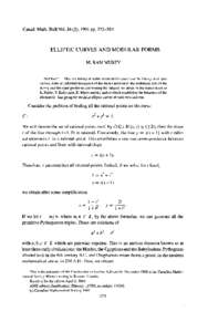 Canad. Math. Bull.Vol), 1991 ppELLIPTIC CURVES AND MODULAR FORMS M. RAM MURTY  ABSTRACT. This is a survey of some recent developments in the theory of elliptic