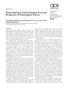 XXX10.1177/1529100612436522Finkel et al.Online Dating 2012 Research Article  Online Dating: A Critical Analysis From the