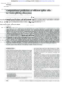 Downloaded from rnajournal.cshlp.org on February 15, Published by Cold Spring Harbor Laboratory Press  METHOD Computational prediction of efficient splice sites for trans-splicing ribozymes