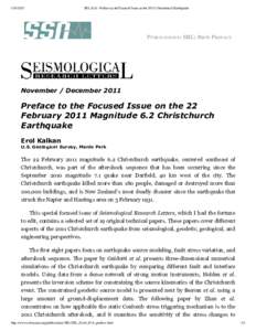 SRL 82:6 - Preface to the Focused Issue on the 2011 Christchurch Earthquake PUBLICATIONS: SRL: 82:6 PREFACE