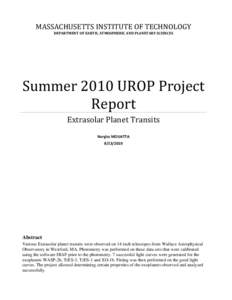 Summer 2010 UROP Project Report