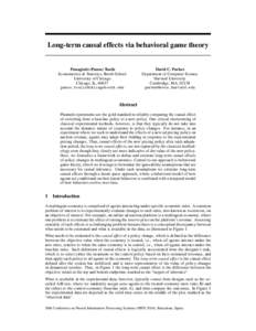 Long-term causal effects via behavioral game theory  Panagiotis (Panos) Toulis Econometrics & Statistics, Booth School University of Chicago Chicago, IL, 60637