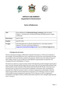 ANTIGUA AND BARBUDA Department of Environment Terms of Reference  Title