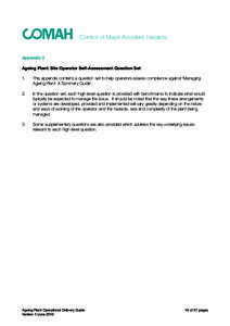 Control of Major Accident Hazards  Appendix 2 Ageing Plant: Site Operator Self-Assessment Question Set 1.