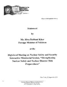 Please checlt against d ~ l i \ ~ e r y  Statement Ms. Hina Rabbani Khar Foreign Minister of Pakistan