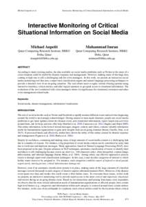 Michael Aupetit et al.  Interactive Monitoring of Critical Situational Information on Social Media Interactive Monitoring of Critical Situational Information on Social Media