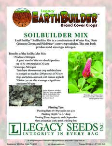 SOILBUILDER MIX  EarthBuilder™ SoilBuilder Mix is a combination of Winter Rye, Dixie Crimson Clover, and PileDriver™ cover crop radishes. This mix both produces and scavenges nitrogen.