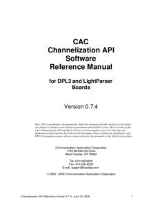 CAC Channelization API Software Reference Manual for DPL3 and LightParser Boards