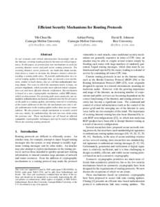 Efficient Security Mechanisms for Routing Protocols Yih-Chun Hu Carnegie Mellon University [removed]  Adrian Perrig