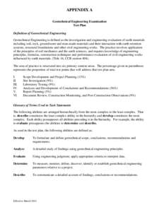 APPENDIX A Geotechnical Engineering Examination Test Plan Definition of Geotechnical Engineering Geotechnical Engineering is defined as the investigation and engineering evaluation of earth materials including soil, rock