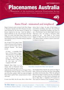 SEPTEMBER[removed]Newsletter of the Australian Na tional Placenames Sur vey an initiative of the Australian Academy of Humanities, suppor ted by the Geographical Names Board of NSW  Rame Head - misnamed and misplaced