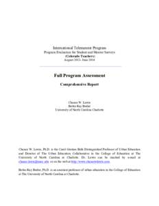 International Telementor Program Program Evaluation for Student and Mentor Surveys (Colorado Teachers) AugustJuneFull Program Assessment