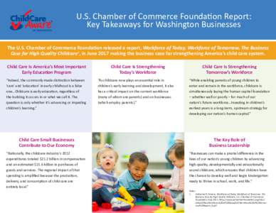 U.S. Chamber of Commerce Foundation Report: Key Takeaways for Washington Businesses The U.S. Chamber of Commerce Foundation released a report, Workforce of Today, Workforce of Tomorrow, The Business Case for High Quality