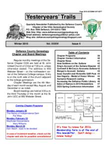 PageSSN#Yesteryears’ Trails Quarterly Newsletter Published by the Defiance County Chapter of the Ohio Genealogical Society P.O. Box 7006 Defiance, OH