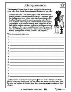 Joining sentences  ✩ The sentences below are about the game of chess, but they are in the wrong order. Read through the sentences and decide on the best order.