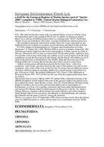 European Echinodermata Check-List a draft for the European Register of Marine Species (part of 