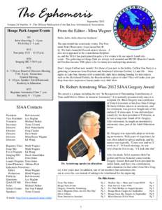 The Ephemeris  September 2013 Volume 24 Number 9 - The Official Publication of the San Jose Astronomical Association.  Houge Park August Events