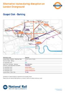 Alternative routes during disruption on London Overground Gospel Oak - Barking Hornsey  East Finchley
